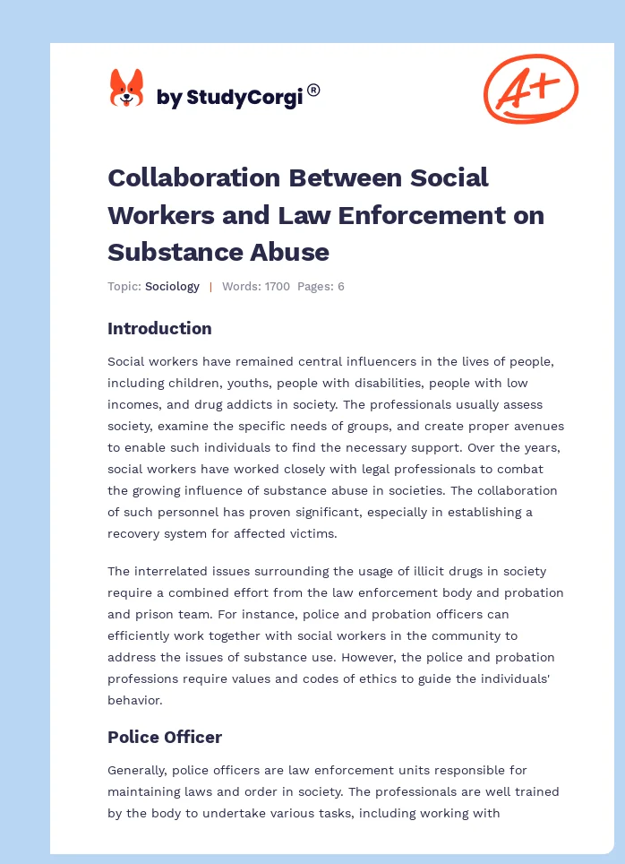 Collaboration Between Social Workers and Law Enforcement on Substance Abuse. Page 1