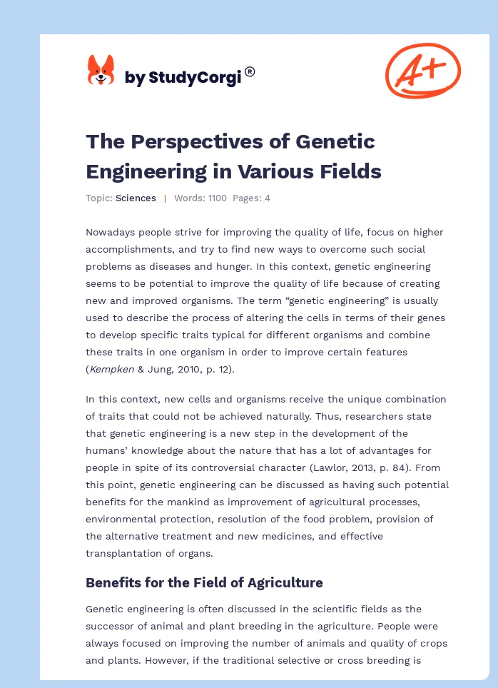 The Perspectives of Genetic Engineering in Various Fields. Page 1