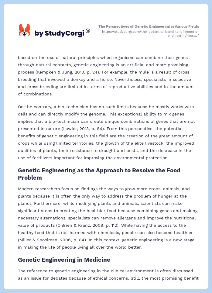 The Perspectives of Genetic Engineering in Various Fields. Page 2