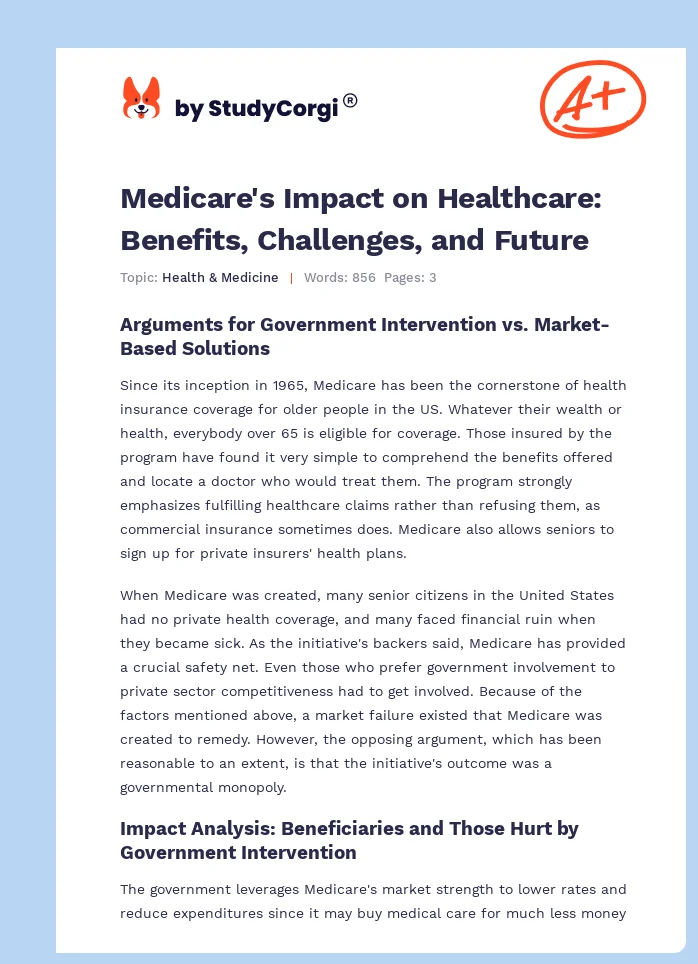 Medicare's Impact on Healthcare: Benefits, Challenges, and Future. Page 1