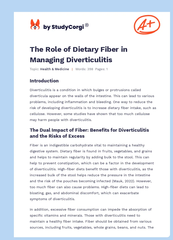 The Role of Dietary Fiber in Managing Diverticulitis. Page 1