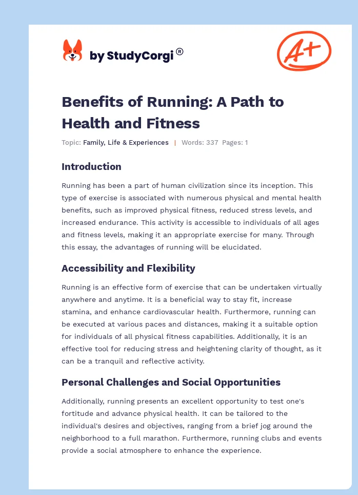 Benefits of Running: A Path to Health and Fitness. Page 1