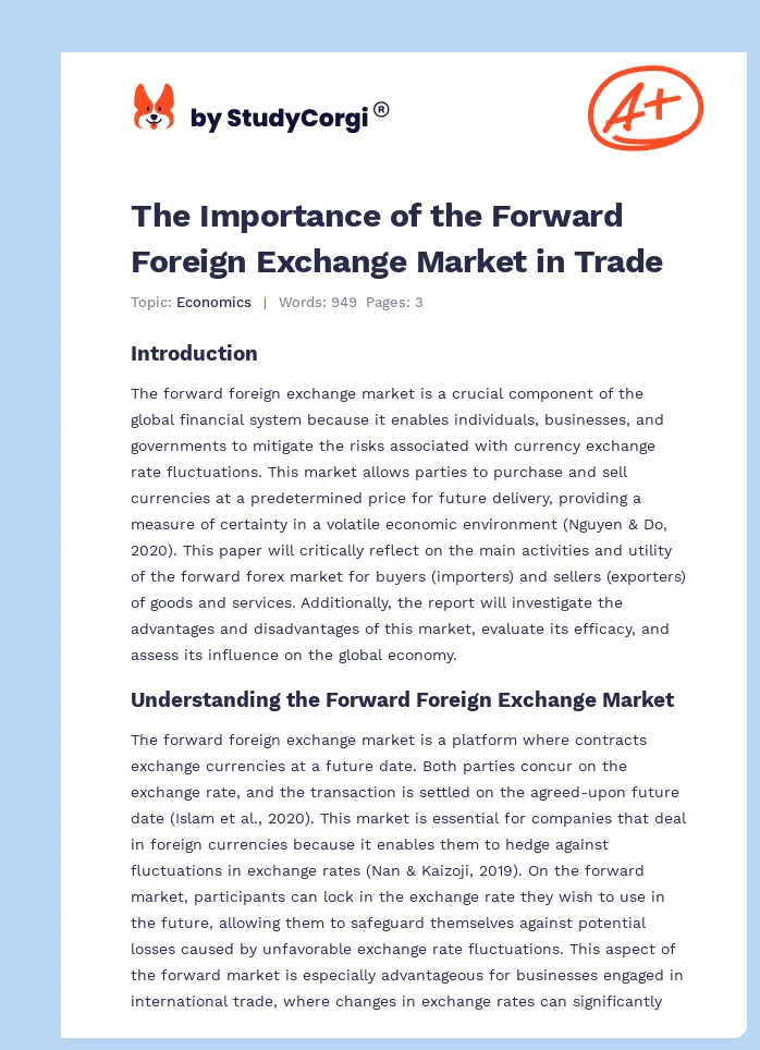 The Importance of the Forward Foreign Exchange Market in Trade. Page 1