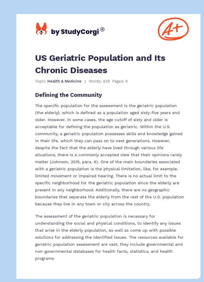 US Geriatric Population and Its Chronic Diseases. Page 1