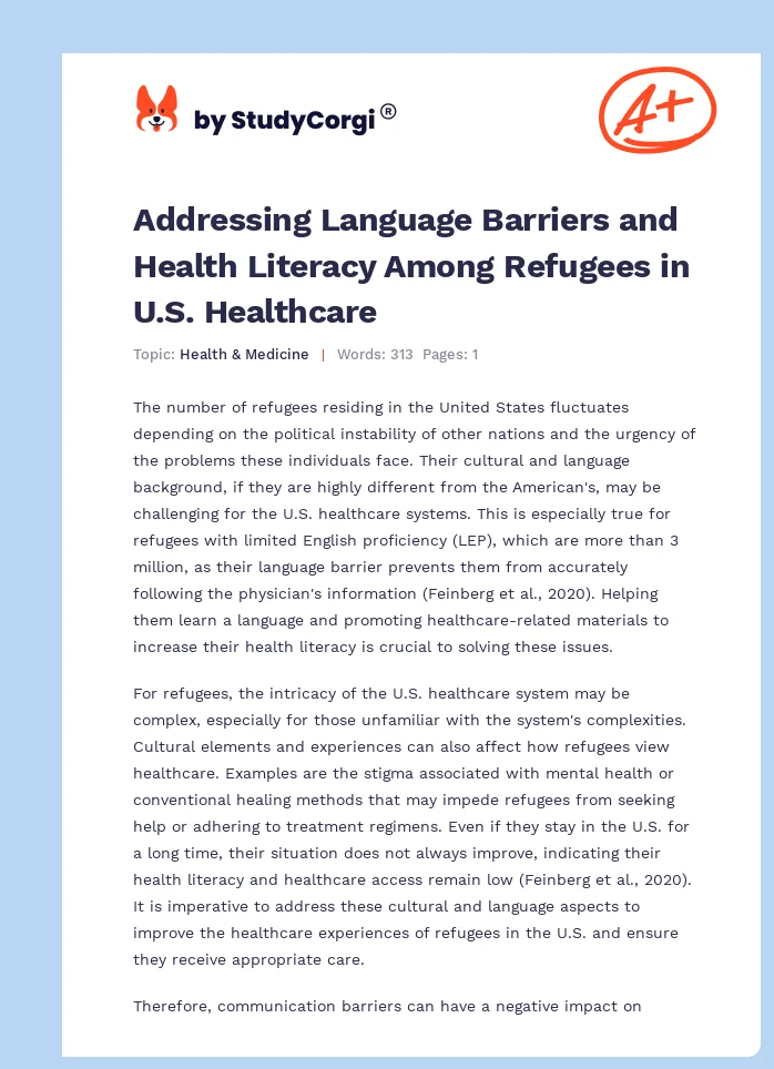 Addressing Language Barriers and Health Literacy Among Refugees in U.S. Healthcare. Page 1