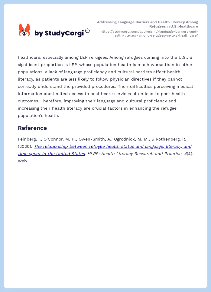 Addressing Language Barriers and Health Literacy Among Refugees in U.S. Healthcare. Page 2