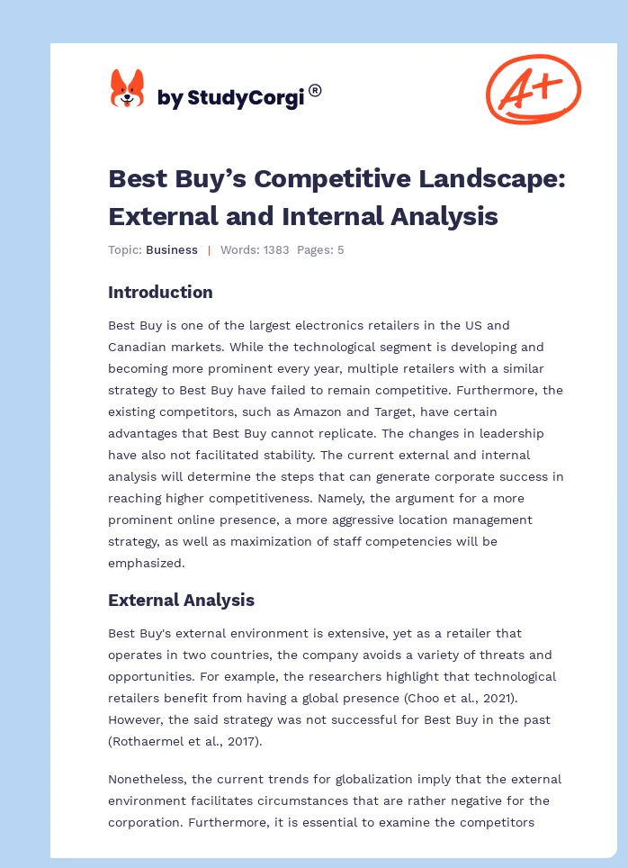 Best Buy’s Competitive Landscape: External and Internal Analysis. Page 1