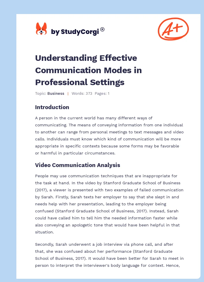 Understanding Effective Communication Modes in Professional Settings. Page 1