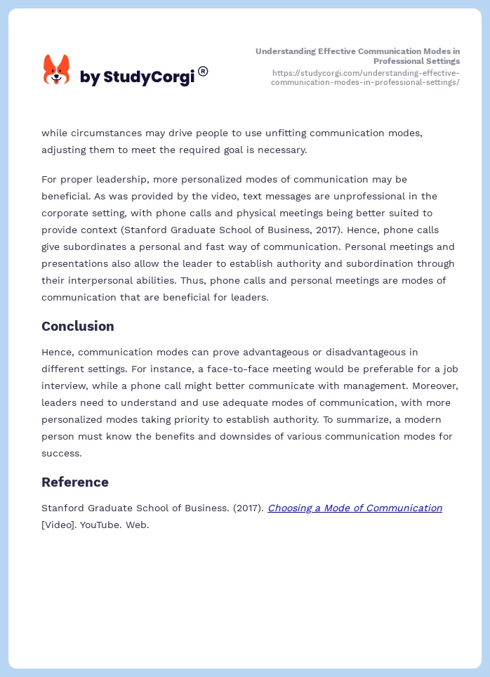 Understanding Effective Communication Modes in Professional Settings. Page 2