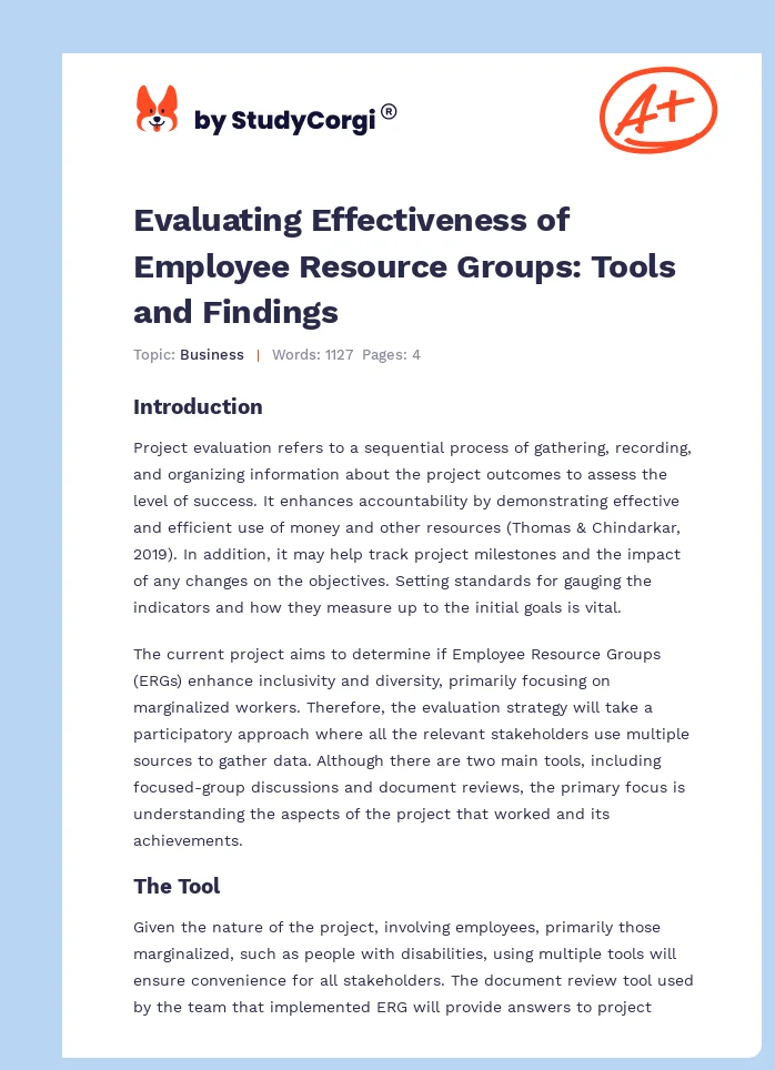 Evaluating Effectiveness of Employee Resource Groups: Tools and Findings. Page 1