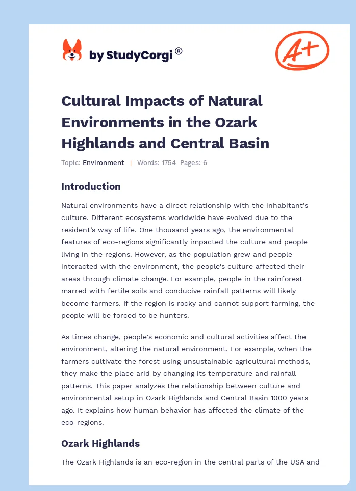 Cultural Impacts of Natural Environments in the Ozark Highlands and Central Basin. Page 1