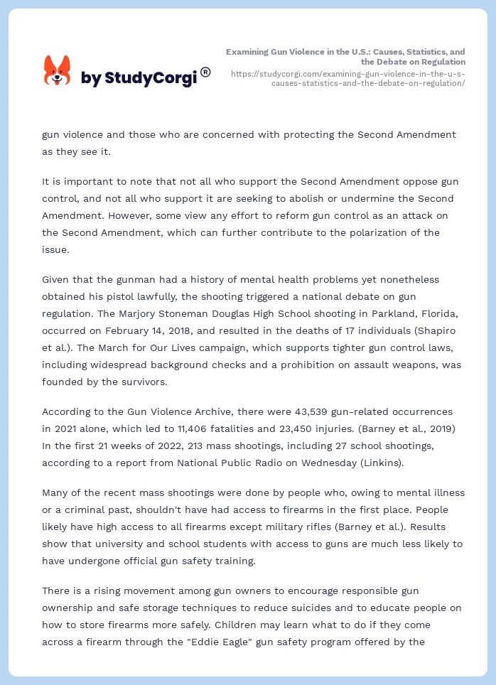 Examining Gun Violence in the U.S.: Causes, Statistics, and the Debate on Regulation. Page 2