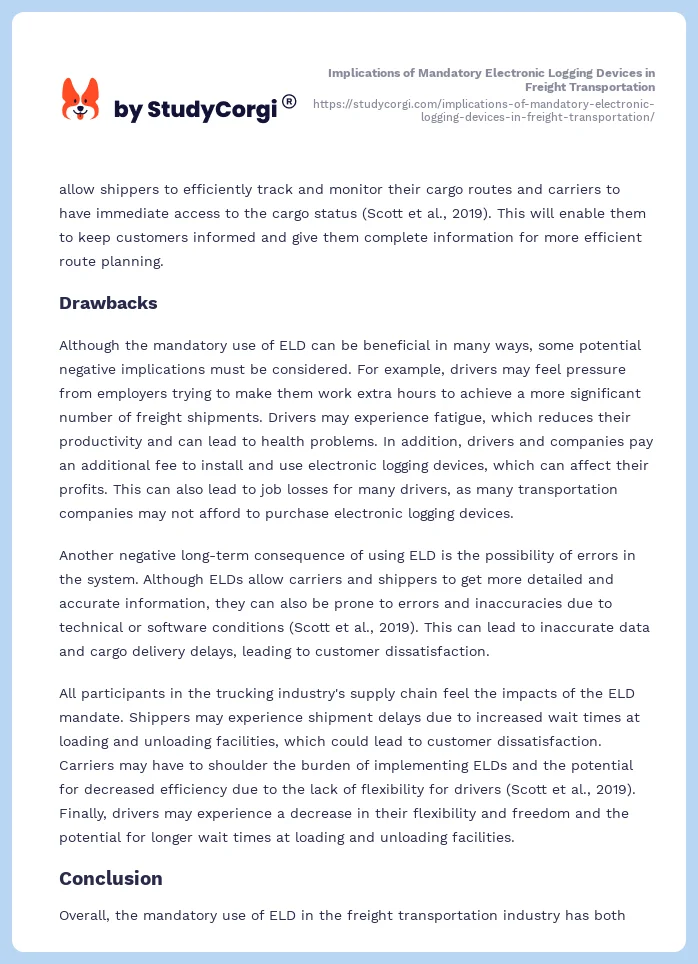 Implications of Mandatory Electronic Logging Devices in Freight Transportation. Page 2