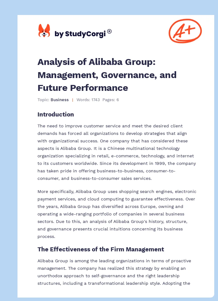 Analysis of Alibaba Group: Management, Governance, and Future Performance. Page 1