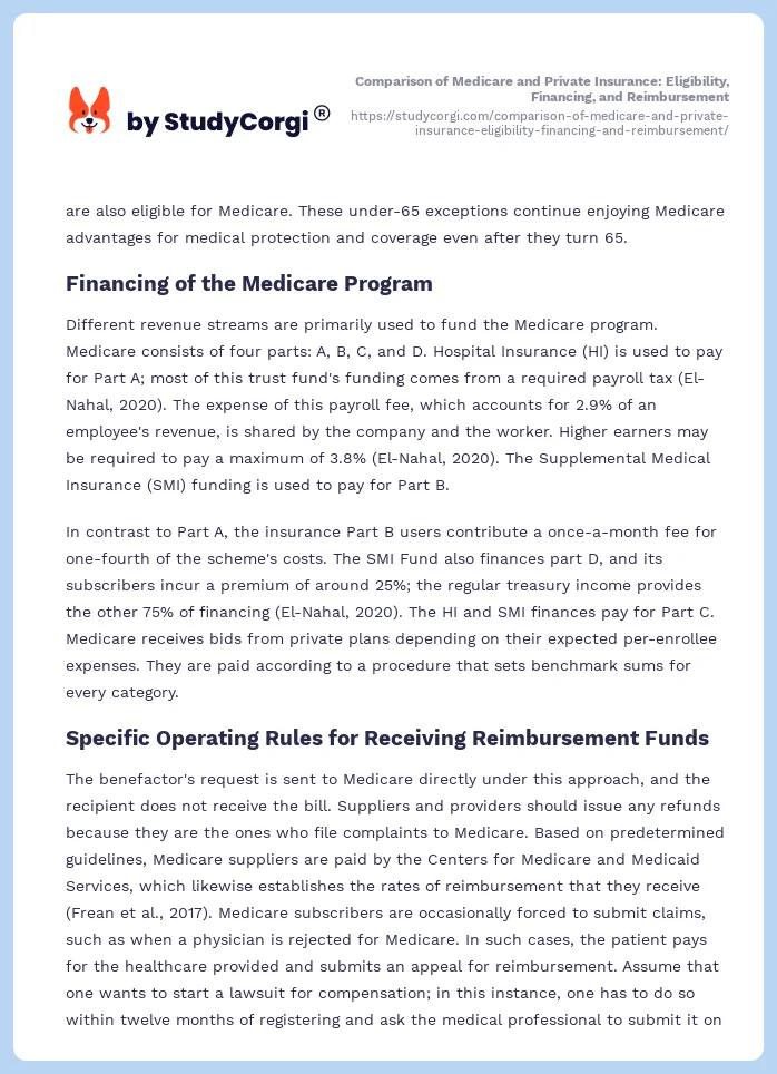 Comparison of Medicare and Private Insurance: Eligibility, Financing, and Reimbursement. Page 2