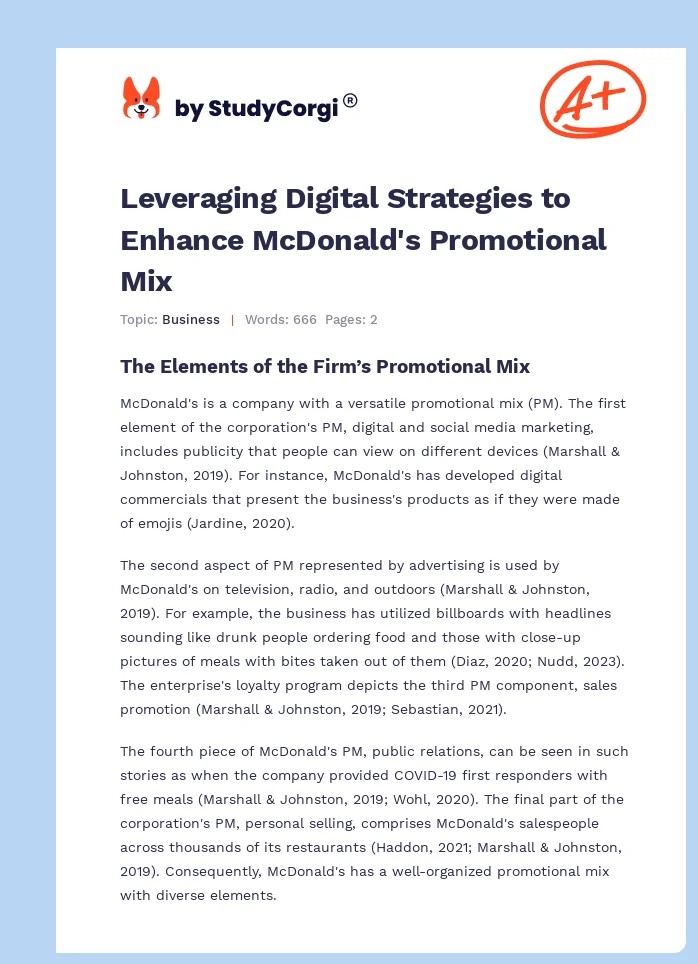 Leveraging Digital Strategies to Enhance McDonald's Promotional Mix. Page 1