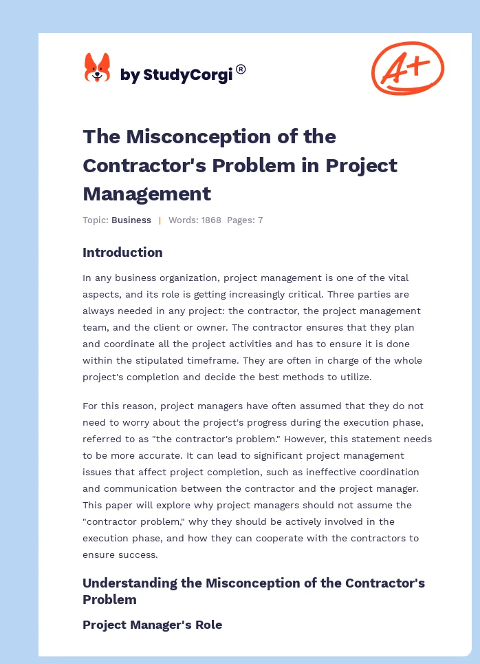 The Misconception of the Contractor's Problem in Project Management. Page 1