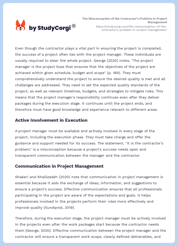 The Misconception of the Contractor's Problem in Project Management. Page 2