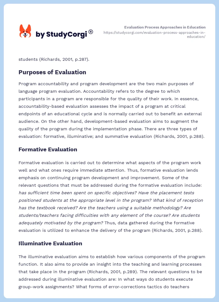Evaluation Process Approaches in Education. Page 2