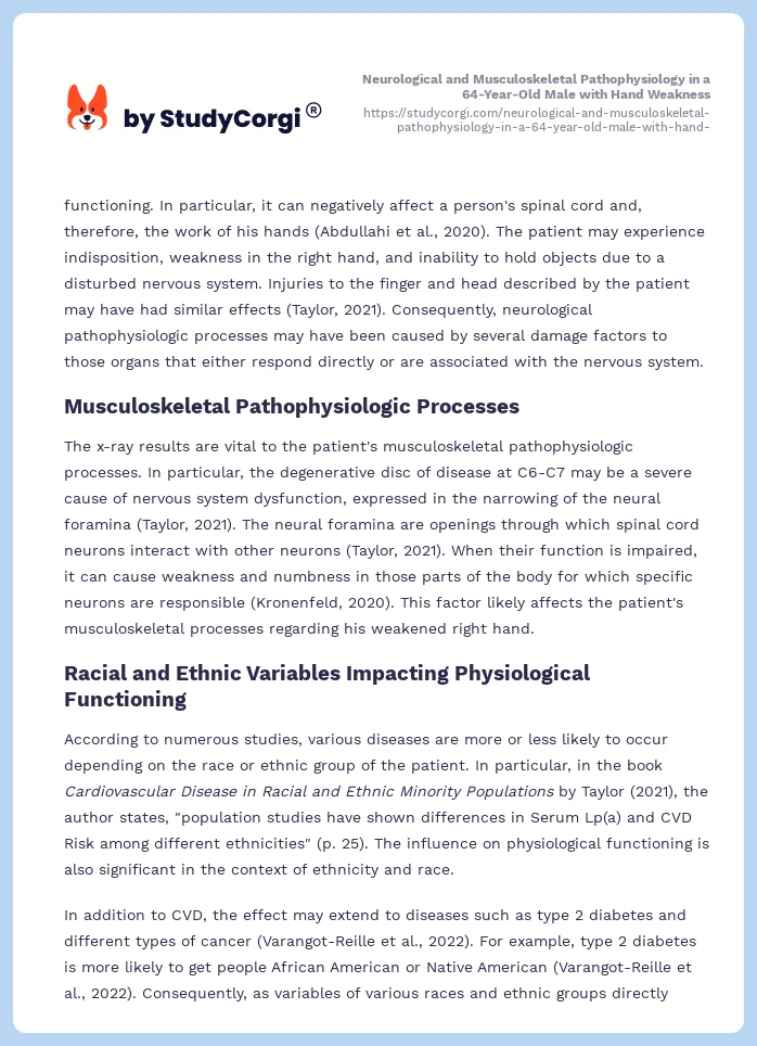 Neurological and Musculoskeletal Pathophysiology in a 64-Year-Old Male with Hand Weakness. Page 2