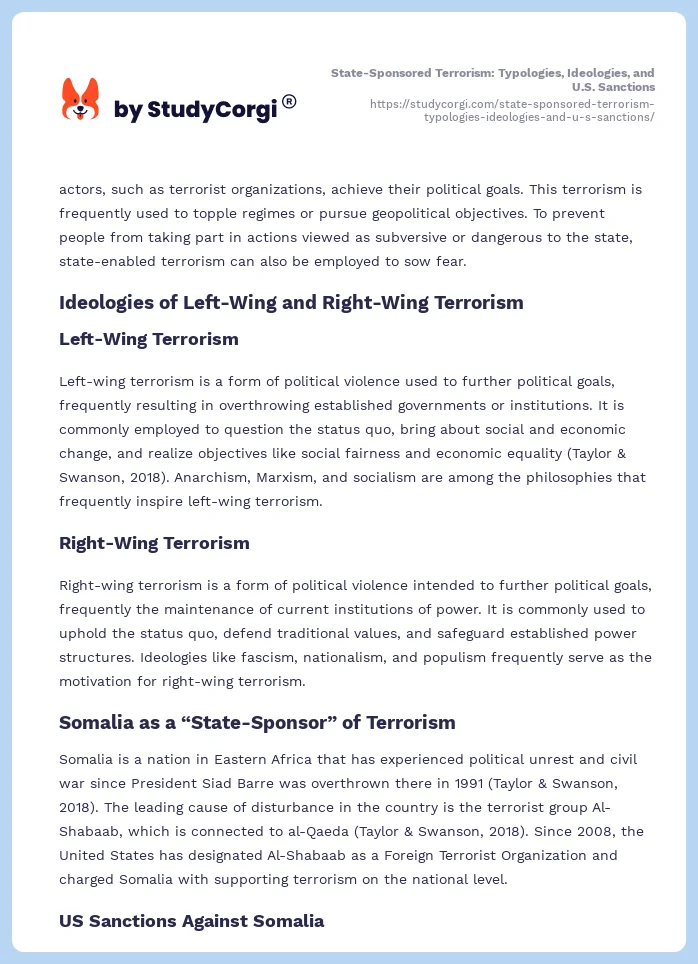 State-Sponsored Terrorism: Typologies, Ideologies, and U.S. Sanctions. Page 2