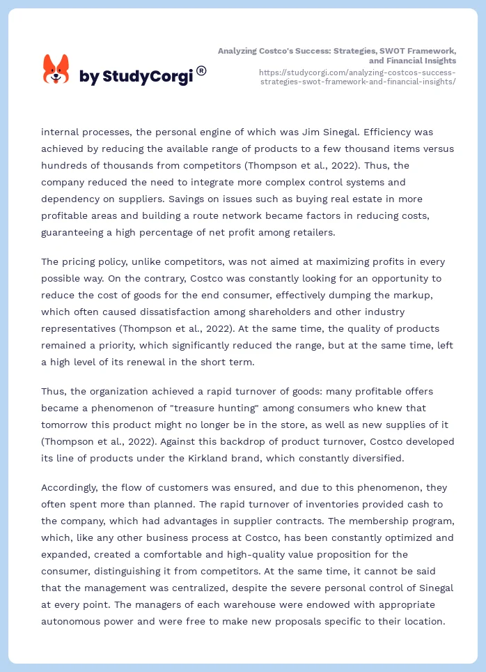 Analyzing Costco's Success: Strategies, SWOT Framework, and Financial Insights. Page 2