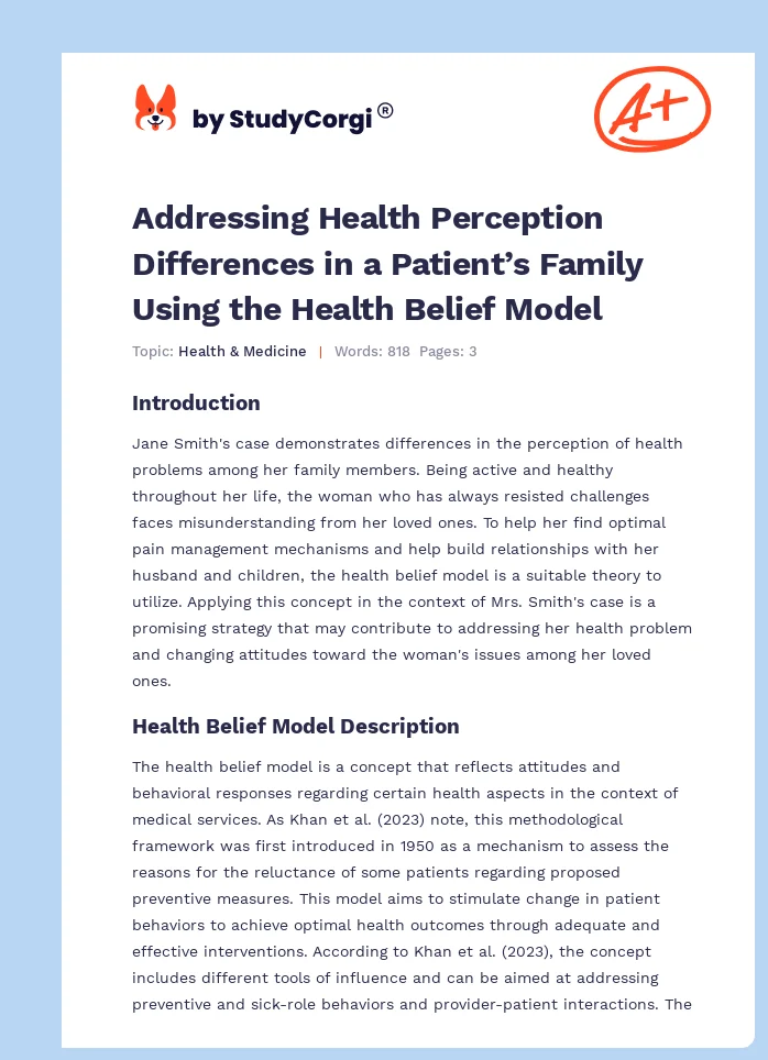 Addressing Health Perception Differences in a Patient’s Family Using the Health Belief Model. Page 1