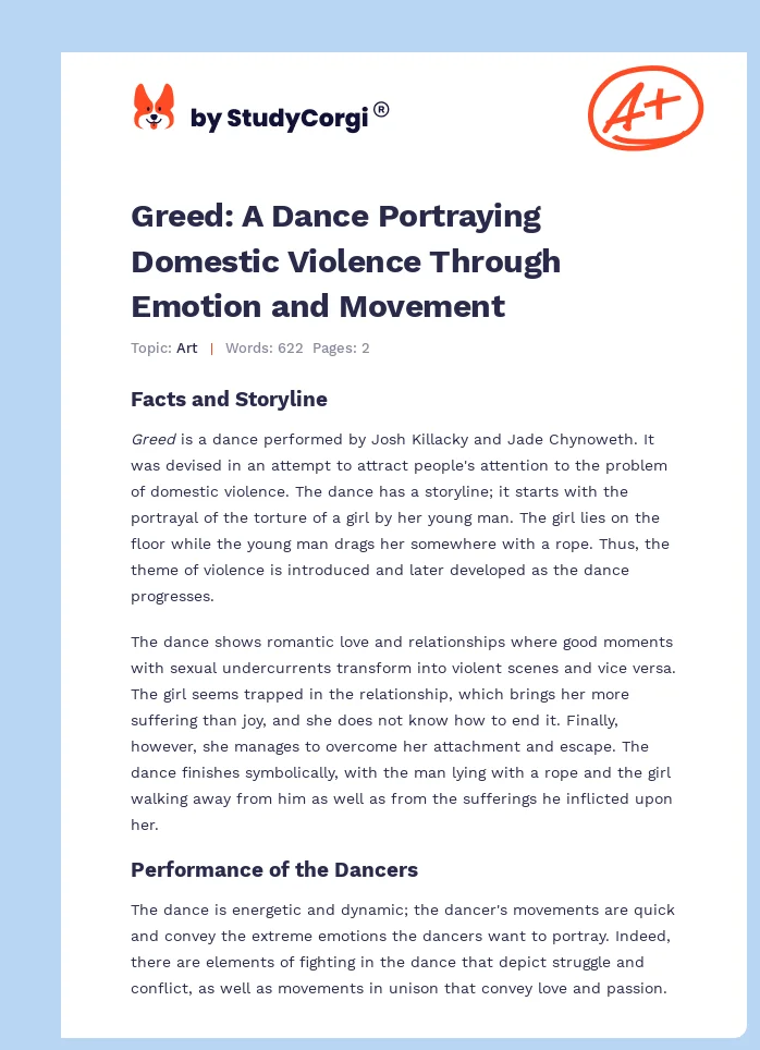 Greed: A Dance Portraying Domestic Violence Through Emotion and Movement. Page 1