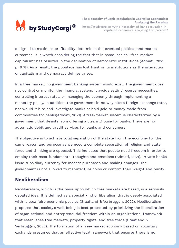 The Necessity of Bank Regulation in Capitalist Economies: Analyzing the Paradox. Page 2