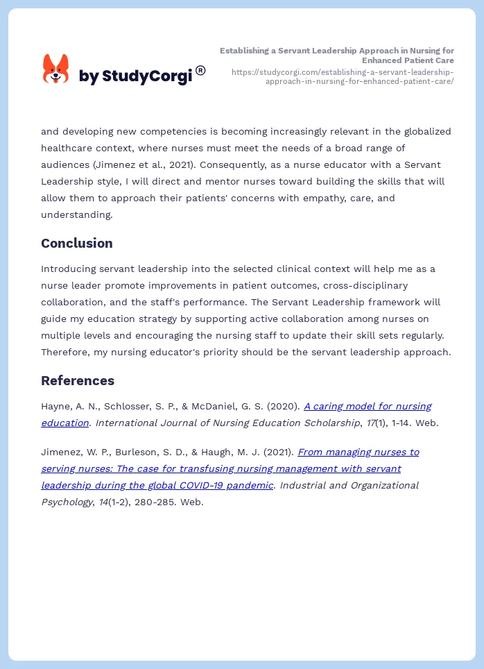 Establishing a Servant Leadership Approach in Nursing for Enhanced Patient Care. Page 2