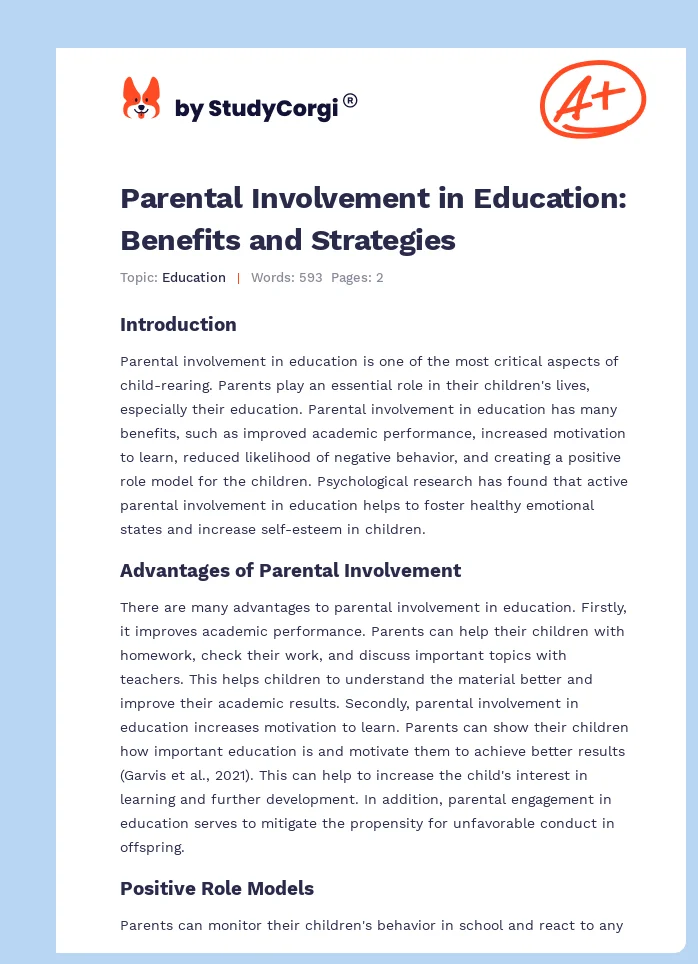 Parental Involvement in Education: Benefits and Strategies. Page 1