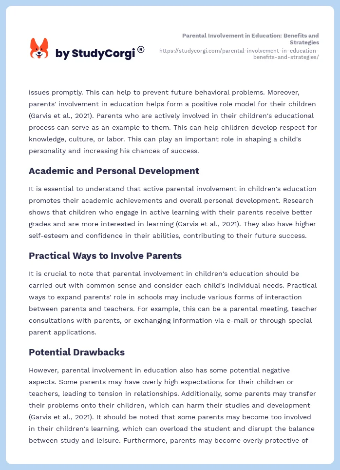 Parental Involvement in Education: Benefits and Strategies. Page 2