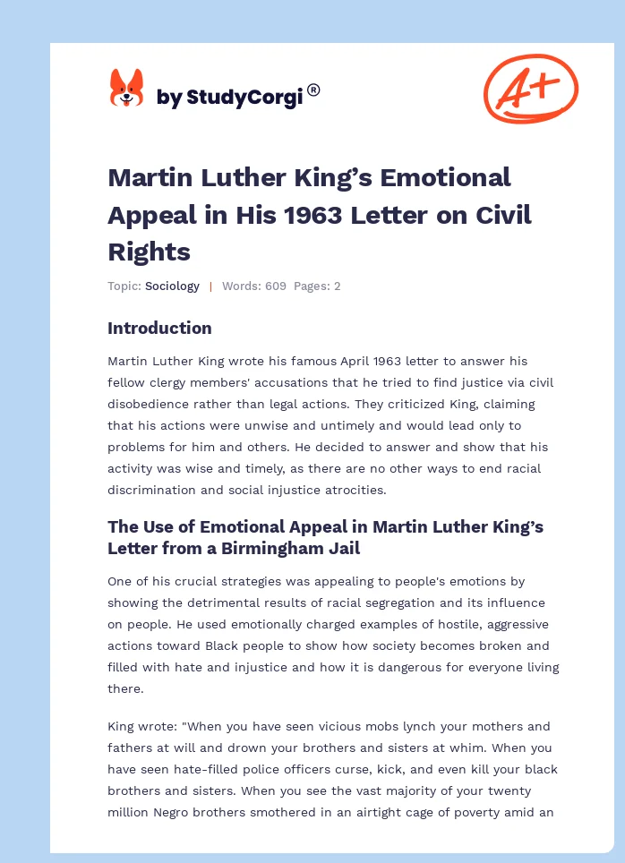 Martin Luther King’s Emotional Appeal in His 1963 Letter on Civil Rights. Page 1