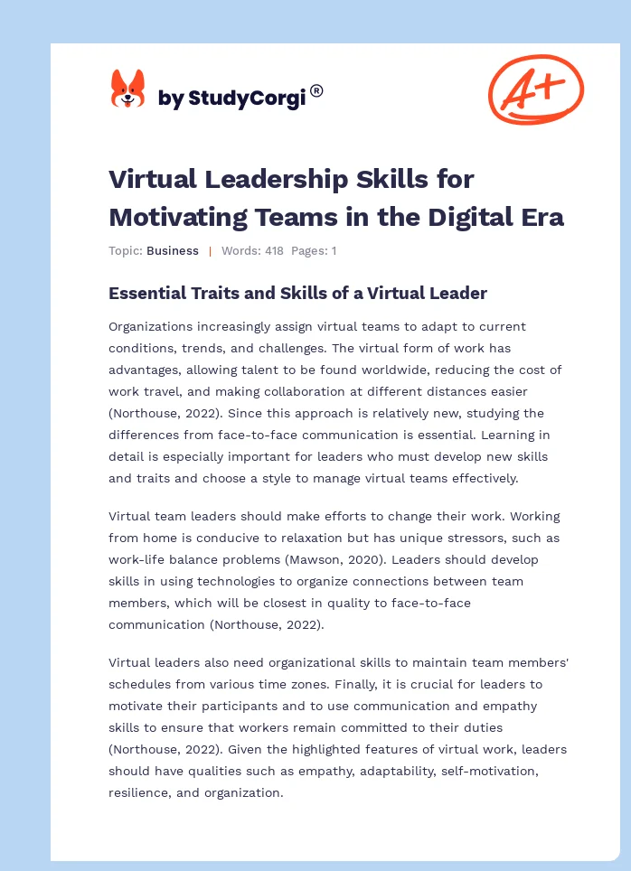 Virtual Leadership Skills for Motivating Teams in the Digital Era. Page 1