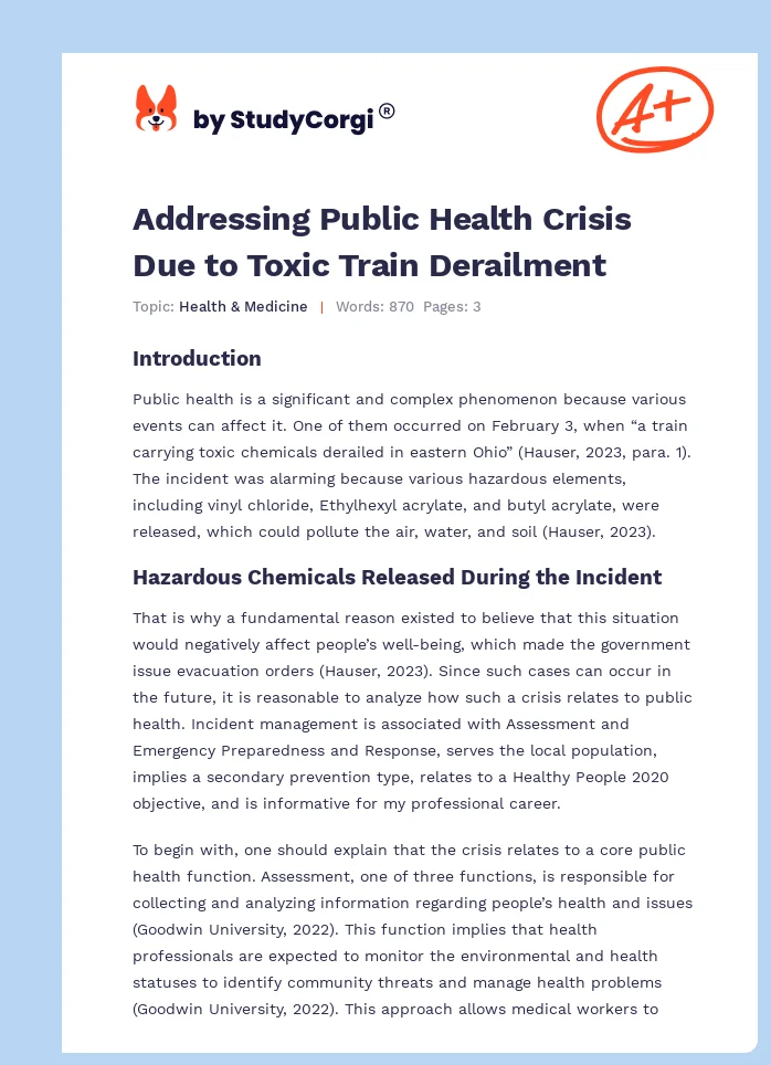 Addressing Public Health Crisis Due to Toxic Train Derailment. Page 1