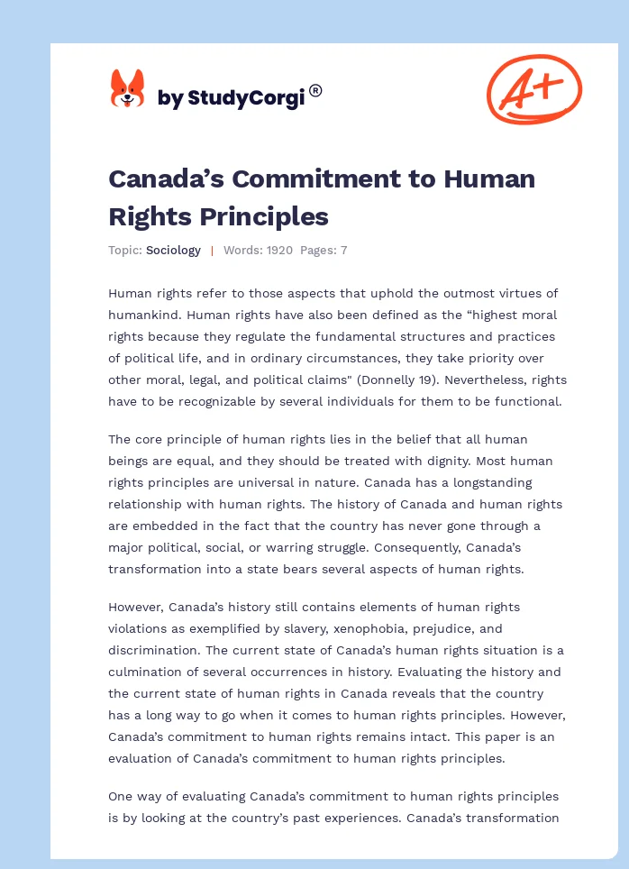 Canada’s Commitment to Human Rights Principles. Page 1