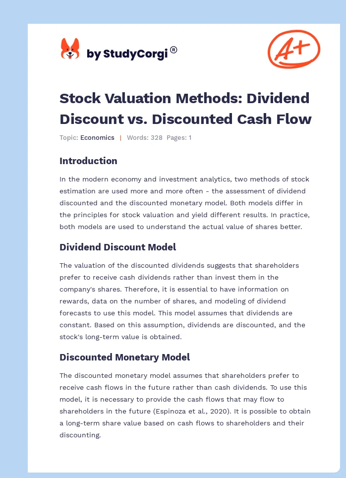 Stock Valuation Methods: Dividend Discount vs. Discounted Cash Flow. Page 1