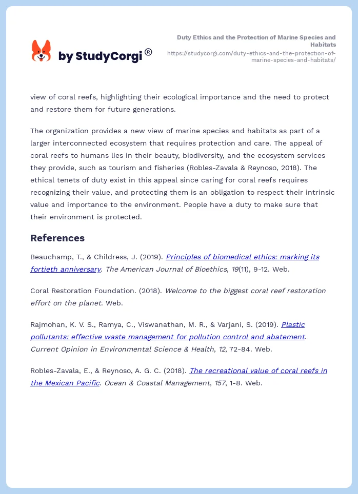 Duty Ethics and the Protection of Marine Species and Habitats. Page 2