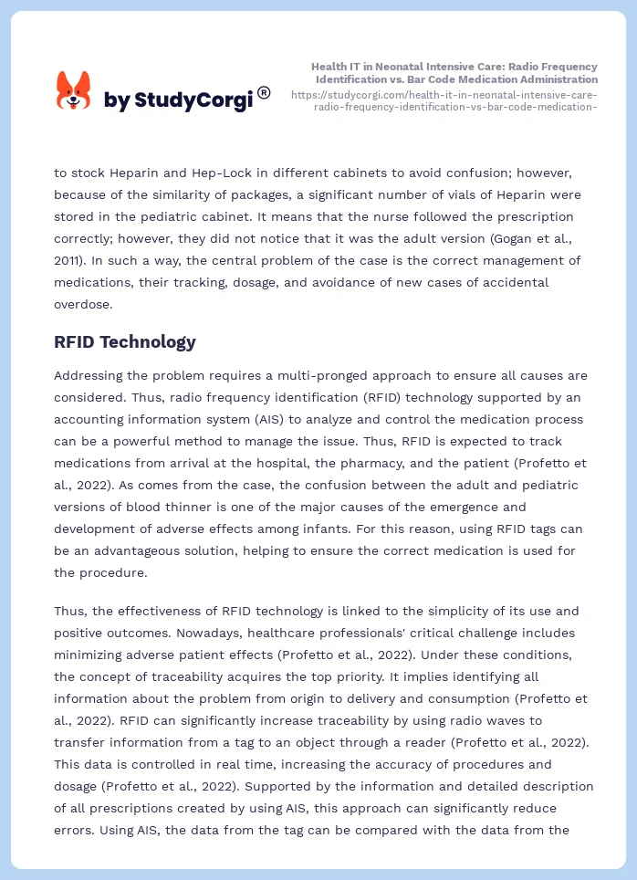 Health IT in Neonatal Intensive Care: Radio Frequency Identification vs. Bar Code Medication Administration. Page 2