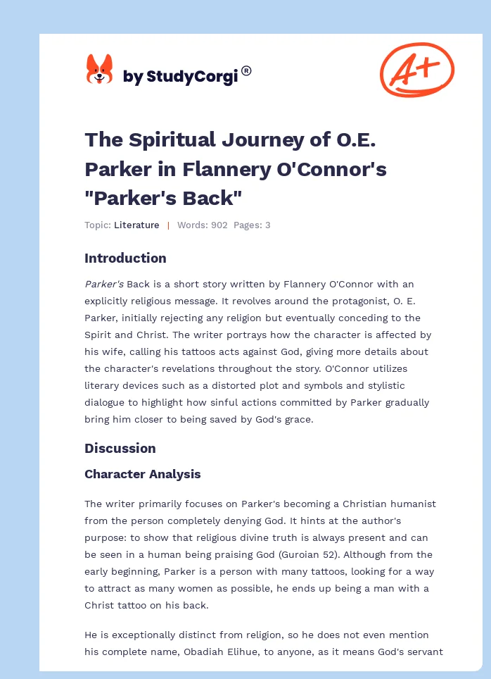 The Spiritual Journey of O.E. Parker in Flannery O'Connor's "Parker's Back". Page 1