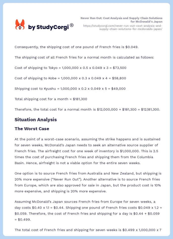 Never Run Out: Cost Analysis and Supply Chain Solutions for McDonald's Japan. Page 2