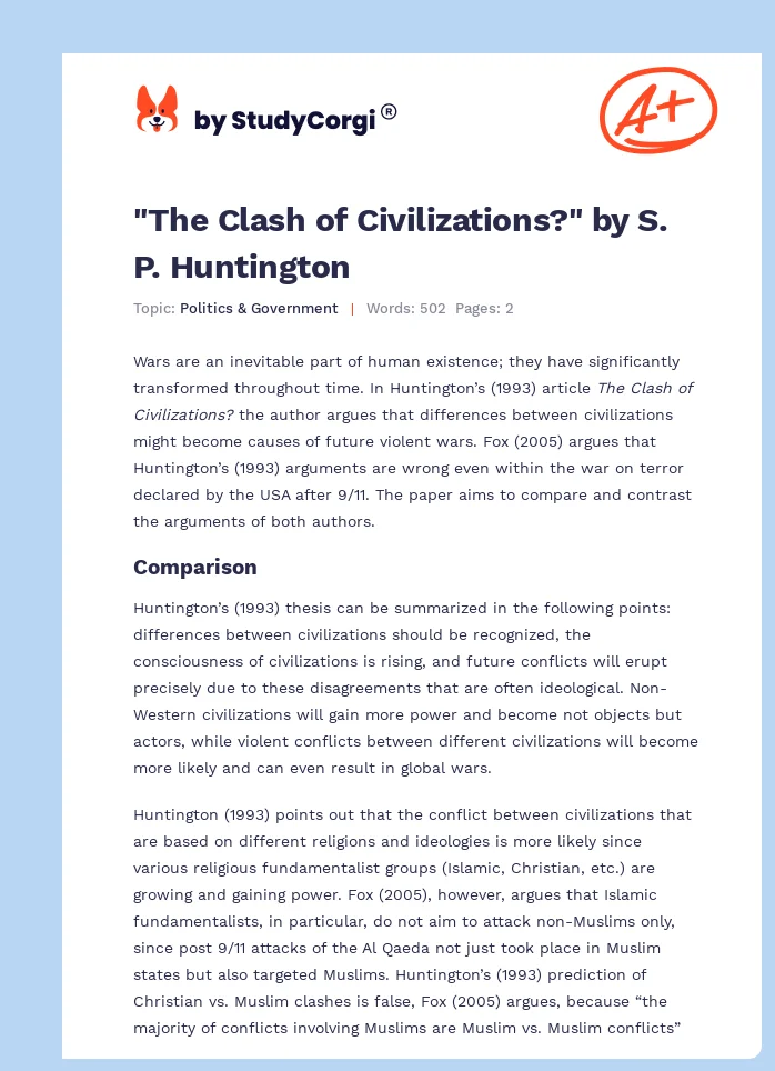 "The Clash of Civilizations?" by S. P. Huntington. Page 1
