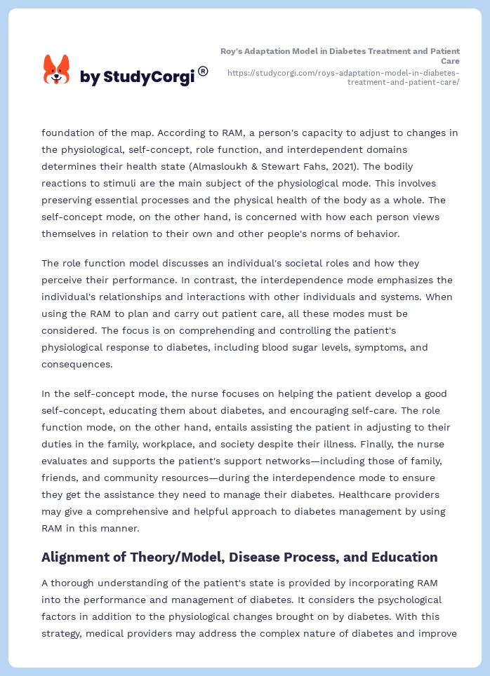 Roy's Adaptation Model in Diabetes Treatment and Patient Care. Page 2