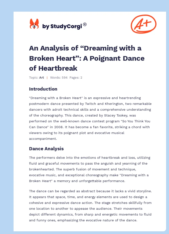 An Analysis of “Dreaming with a Broken Heart”: A Poignant Dance of Heartbreak. Page 1