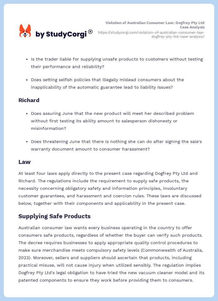 Violation of Australian Consumer Law: Dogfrey Pty Ltd Case Analysis. Page 2