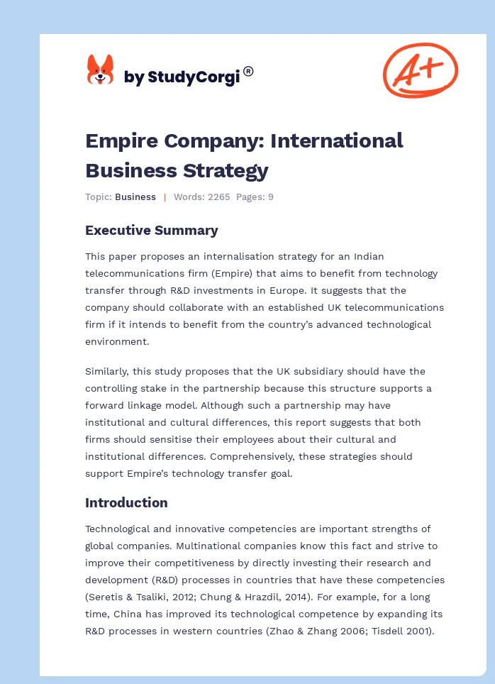 Empire Company: International Business Strategy. Page 1