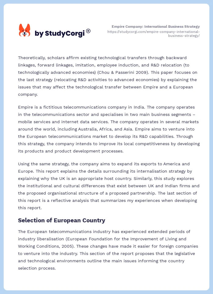 Empire Company: International Business Strategy. Page 2