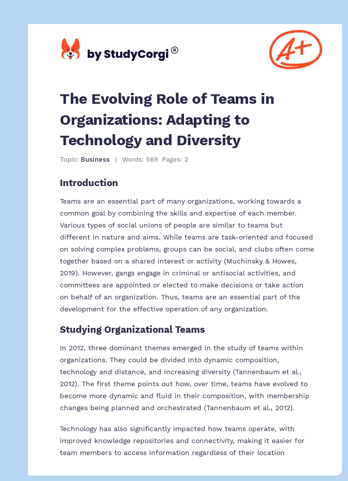 The Evolving Role of Teams in Organizations: Adapting to Technology and Diversity. Page 1