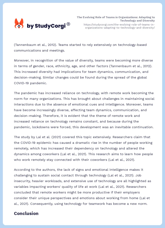 The Evolving Role of Teams in Organizations: Adapting to Technology and Diversity. Page 2