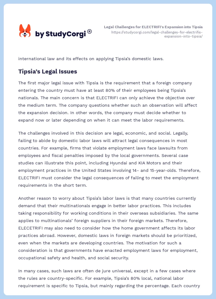 Legal Challenges for ELECTRIFI's Expansion into Tipsia. Page 2